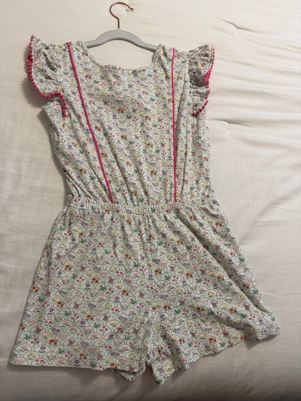 Girls' Floral Print Romper with Pink Trim - Kids Matching Sets